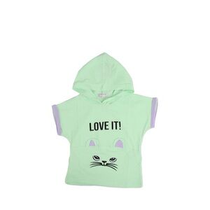 Stay Warm and Stylish with Our Green Cat Pattern Tshirt with Hoodie